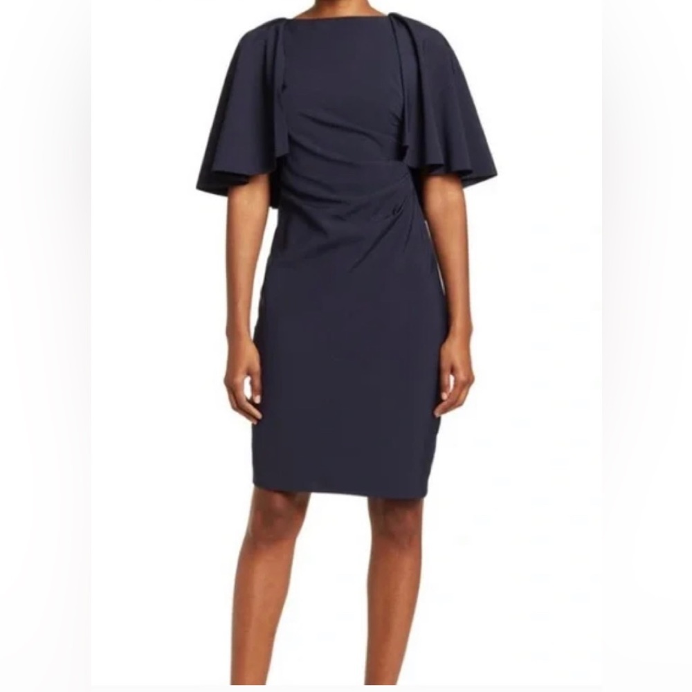Marina Cape Woven Sheath Dress, Navy, women’s size 8